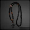 Pendant Necklaces Natural Stone 8Mm Obsidien And Wood Round Beads Mens Necklace With Cross Handmade Jewelry Drop Delivery Pendants Otda2