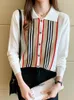 Pulls pour femmes Femmes Boutons tricotés Pull simple boutonnage rayé en tricots Cardigan Top Blouse à manches longues