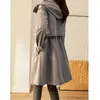 Women's Trench Coats Korean Windbreaker Spring Autumn Long-sleeved Pockets Lady Outerwear Casual Hooded Waist Drawstring Long Coat