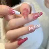 Uñas postizas Diseños de diamantes largos rosados Presione en las puntas Material seguro y duradero Impermeable Mujeres falsas Salón de uñas para niñas