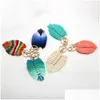 Porte-clés arc-en-ciel tissé de feuilles pour femmes, style Boho, fait à la main, porte-clés Rame, breloque de sac, bijoux suspendus de voiture, 6 couleurs, livraison directe