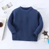Novo suéter infantil de algodão puro, pulôver retrô de malha, outono e inverno, meninos e meninas, gola redonda, cor sólida