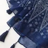 Printed Cotton and Linen Tassel Scarf Spring and Summer Thin Travel Blue and White Porcelain Sunscreen Shawl Beach Towel332Q