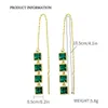 Boucles d'oreilles pendantes Vedawas Cuivre Incrusté Zircon Émeraude Carré Ligne D'oreille Femmes Corée Longue Strass Gland 18K Véritable Plaqué Or Bijoux