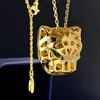 18k Gold Plated Leopard Head Sweater Long Chain Halsband för kvinnor Designer Goldcolor Copper Halsbandsmycken Panther med Green 224P