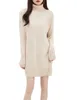 Grundläggande avslappnade klänningar EU -storlek Kvinnor Turtleneck tröja 100% Merino Wool Vintage Dress Fall Winter Warm Long Sleeve Sticked Mini kjolar 230914
