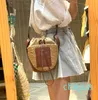 Vintage French One-shoulder Straw Bag Sweet Chic Hand-woven Holiday Style Leather Patchwork Crossbody Bag