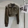 Damesjassen Herfst Vintage Geborsteld Gelakte Rand Motorfiets Lederen Pu Jas Zwart Bruin Crop Jacket 230912