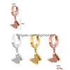 Hoop Huggie Stainless Steel Rose Gold Butterfly Earrings For Women Fashion Jewelry Double Matte Hie Pendants Gift 1 Pair Drop Delivery Dh5Qs