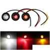 Car Emergency Lights 10Pcs Waterproof 3Led 3/4 Round Trailer Side Marker Yellow White Red For Trucks Clearance Truck Turn Signal Lamp1 Dhcwy