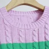 Suéter feminino Ralphs Laurens Malhas femininas de alta qualidade outono / inverno RL Novo suéter de malha multicolorido bloco pulôver de malha de lã torcida grossa