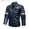 Pelliccia da uomo in pelliccia sintetica moda uomo retrò PU giacche 2022 uomo slim fit giacca in pelle moto outwear maschile caldo bomber militare cappotto esterno L230913