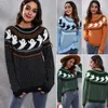 Moda nowe swetry damskie okrągłe kołnierz dzianiny długie rękawy Halloween duch retro kropka Kobiety luźne jesień i zimowe dzianiny plus size s-xxl