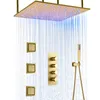 Потолочный монтаж, 20-дюймовый светодиодный душевой набор с матовым золотом, 3 функции, роскошная термостатическая душевая система для ванной комнаты