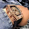 Milles Watch Richarmilles Watches Business Leisure Mens Fully Automatic Mechanical Skull Head Full of Stars with Diamond Tape Personalized Fashion Glow frj