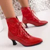 Botlar Kadın Viktorya dönemi ayak ayak bileği bot moda deri dantel yukarı eklenmiş bayanlar yüksek topuk ayakkabı kadınlar kısa bot artı boyutu48 tekne 230914