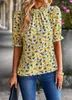 Women's T Shirts Perl Allover Floral Printed Half Of Sleeve Round Neck Casual Top For Women