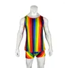 Mäns Sleepwear 2023 Tank Topps Shorts 2 stycken Set Pijama Loungewear Sexig Rainbow Randig Tight Summer Pyjama Man Pyjama