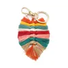 Porte-clés arc-en-ciel tissé de feuilles pour femmes, style Boho, fait à la main, porte-clés Rame, breloque de sac, bijoux suspendus de voiture, 6 couleurs, livraison directe