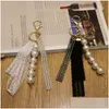 Korean spetsimitation Pearl Keychain Fashion Tassel Accessories Pendant Key Ring Women Ryggsäck Holder Drop Delivery