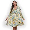 Vestidos plus size moda feminina elegante vestido estampa floral havaí vento primavera casual manga comprida doce meninas grandes