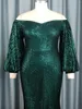 Casual Dresses Sexy Green Sequins Dress Chic Woman Lantern Sleeve Bodycon Robes Maxi Quinceanera Formal Occasion Evening Prom Gowns 2023