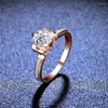 Anéis de cluster Inbeaut Rose Gold Excelente Flor Corte D Cor Passe Teste de Diamante PT950 Anel Carimbado 925 Prata Espumante Moissanite Casamento