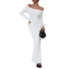 Casual Dresses Women Long Sleeve Elegent Slim Dress Solid Color Off-Shoulder Party Mermaid For Beach Cocktail