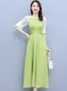 Casual Dresses 2023 Woman Maxi Green Dress Spring Autumn Mulberry Silk Waist Fashion Long Sleeve Bodycon Festa Luxo Party Midi