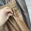 Pantalones cortos para mujer Julypalette piel de oveja auténtica cintura elástica cuero 2023 Otoño Invierno sólido Casual alto suelto pierna ancha piel de cordero