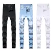 Мужские джинсы, белые, со средней талией, эластичные джинсовые брюки, рваные узкие мужские джинсовые повседневные модные брюки186c