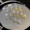 Stud Earrings Korean Simple Silver Needle Zircon Pearl Snow Flower Bell Christmas Personalized Lovely Earclips