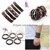 Charme pulseiras ajustável envoltório mtilayer pulseira de couro hip hop jóias conjunto vintage artesanal trançado bangle manguito e gota de areia dhkci