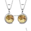 Andere Schmucksets Weltkarte Zeit Edelstein Anhänger Halskette Rotierende doppelseitige Glas Cabochon Pullover Kette Mode für Männer Frauen Kind Gi Dhotj