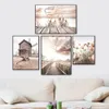 Sea Landscape Canvas Print Beach Poster Wooden Bridge Hay Flower Wall Art Painting Nordic Wall Pictures For Living Room Decor L01