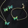 Necklace Earrings Set JMK Laser Butterfly Bracelet Ring For Women Multi Color Animal Pendant Chain Boho Jewelry Gift Drop