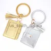 Key Rings S1030 Women Girls PU Leather Bracelet Key Ring Bangle Keyring Ring Circle Keychain Wristlet Keyrings Jewelry with Wallet Card Purs3406152 x0914