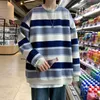 Herrtröjor tröjor 2023 Autumn New Youth Fashion Casual Lous Striped Sweater Pullover Round Neck Top Men's Vitality Trend Coat 230914