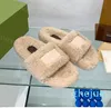 Designer Fur Slippers Women Slide Merino Wool Slippers Thick Bottom Light Brown Fashion Apartment Flat Muller Heel Slipper Winter Sexy Mullers