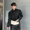 Men's Jackets IEFB Spring Designer Short Denim Pu Leather Jacket Contrast Color Turn-down Collar Long Sleeve Male Coat Fashion 9A7435 230914