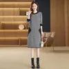 2023 Designer Pattern Black Sweater Dress Women Autumn Winter Long Sleeve Soft Warm Slim Elegant Knitted Jumper Dresses Plus Size Party Jacquard Midi Frocks