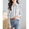 Kadın Bluzları Şifon Kadın Gömlek Sonbahar Giyim Çizgisi Üstler Sıradan Bluz Temel Düğmesi Up Ol Moda Kadın