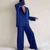 Women's Sleepwear Summer Two Pieces Pajama Set Solid Color Breathable Soft Turn-down Collar Full Sleeve Home Clothes Pyjamas