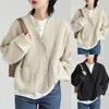 Women's Sweaters Open Front Loose V Neck Design Long Sleeves Turn Over Cuffs Lightweight Autumn Sweater Lace Detail Cardigan For Women