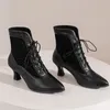 Botlar Kadın Viktorya dönemi ayak ayak bileği bot moda deri dantel yukarı eklenmiş bayanlar yüksek topuk ayakkabı kadınlar kısa bot artı boyutu48 tekne 230914