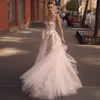 Berta Lace Wedding Dresses Pleated Bridal Gowns Appliqued Spaghetti Straps Neckline A Line Tulle Beach Vestido De Novia