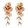 New Vintage Silver Gold Heavy Alloy Flower Earrings Multi Layer Metallic Petal Dangle Drop Earring For Women Party Gifts