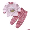 Conjuntos de roupas 100% algodão 6m-4t bebê meninas pijama roupa manga longa menina crianças conjunto sleepwear rosa criança outono roupas 2021 gota dh32w