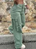 Женские брюки Y2K, винтажные корейские уличные брюки в стиле Харадзюку, повседневные зеленые брюки-карго с парашютом, прямые брюки с высокой талией, широкие брюки, женская одежда 230914