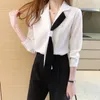Frauen Blusen Mode Lässig Elegante Dame Büro Arbeit Shirts Tops Weiße Bluse Frauen Drehen-unten Kragen Langarm Hemd